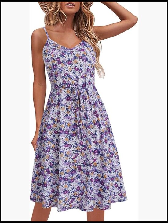 Dresses & Skirts - Cotton Blend A-Line Sun Dress with Pockets and Adjustable Waist